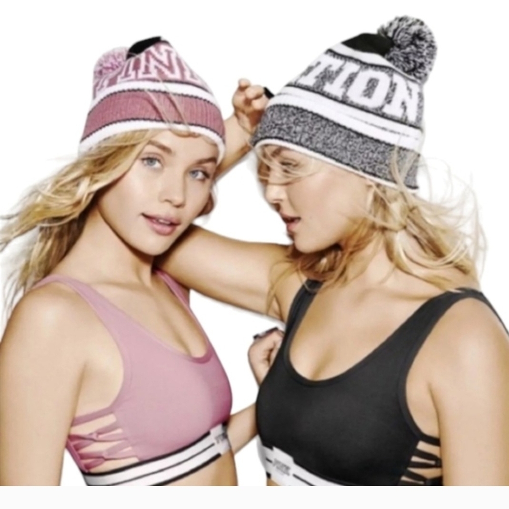 Victoria's Secret Pink and Gray Knit Beanies